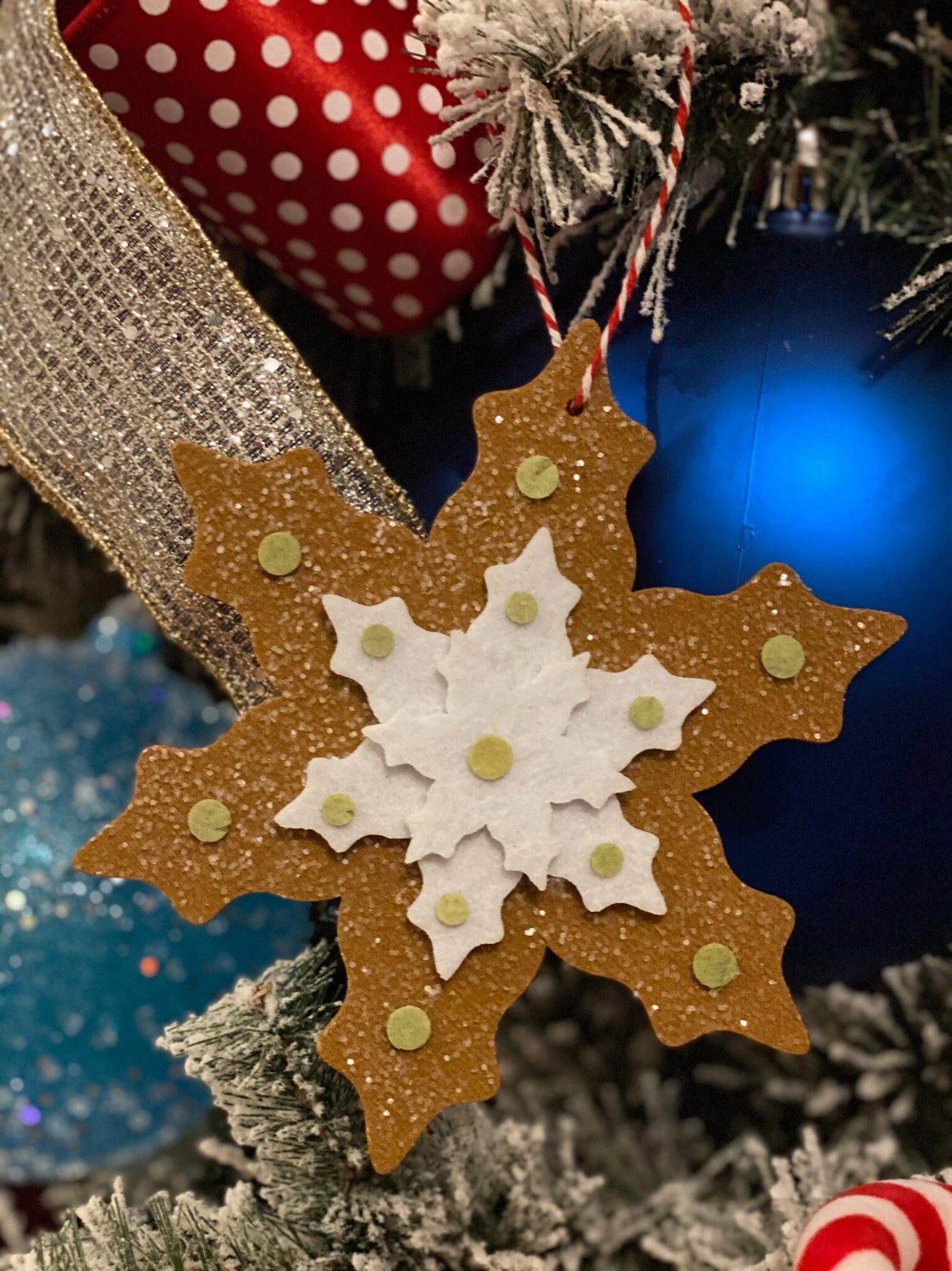 SET of 2. 7" Frosty Gingerbread snowflake.