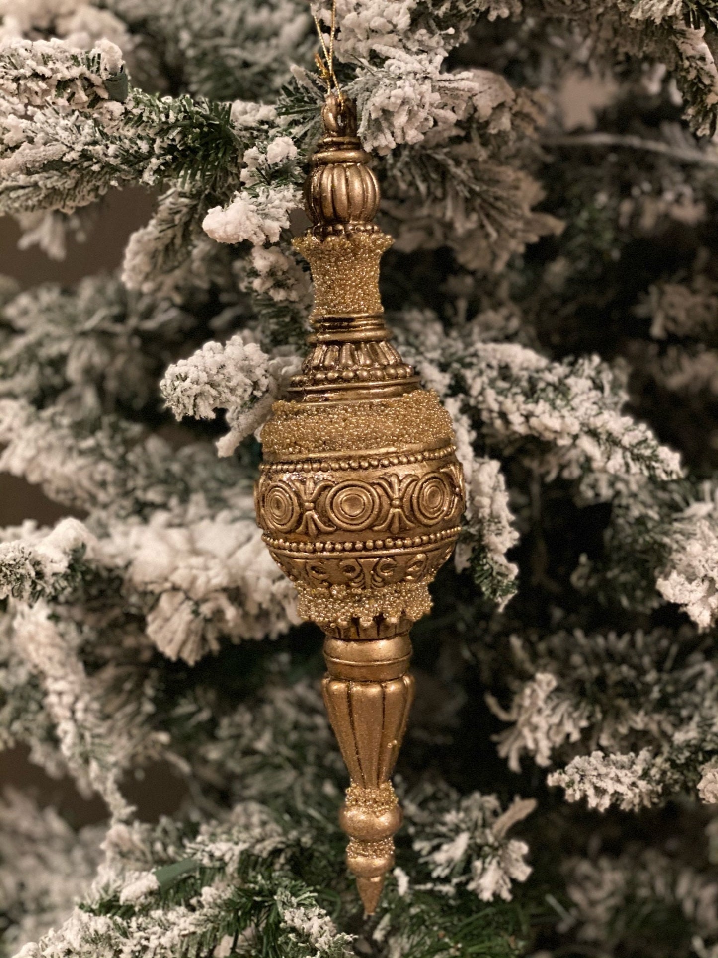 16" Glitter beaded finial ornaments, set of two sold together.