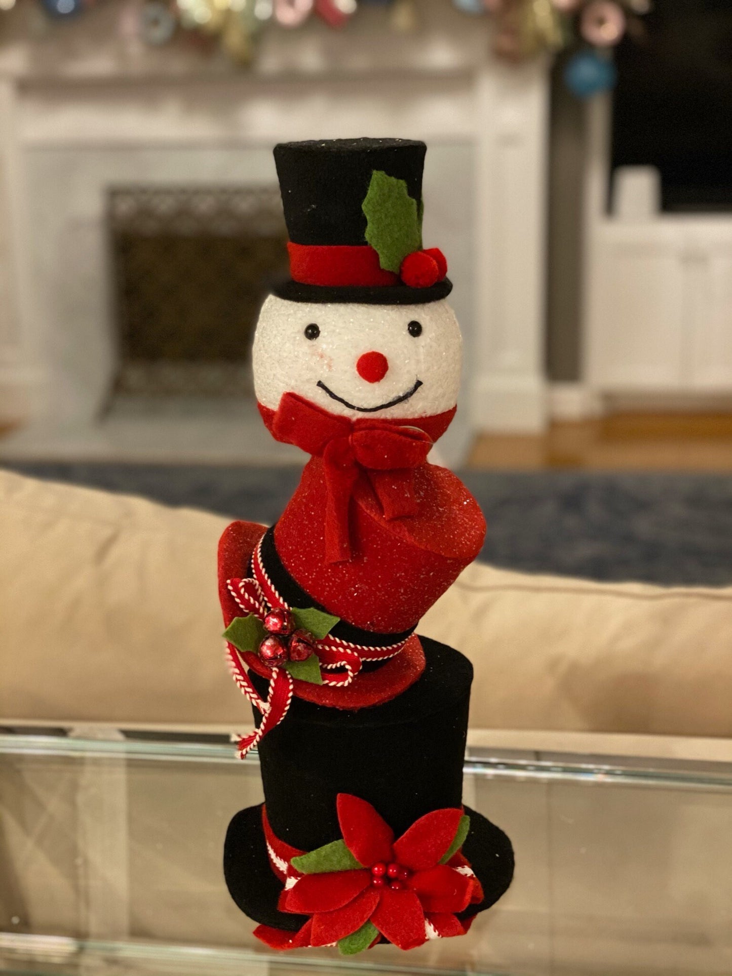 18" Felt stack snowman with poinsettia
