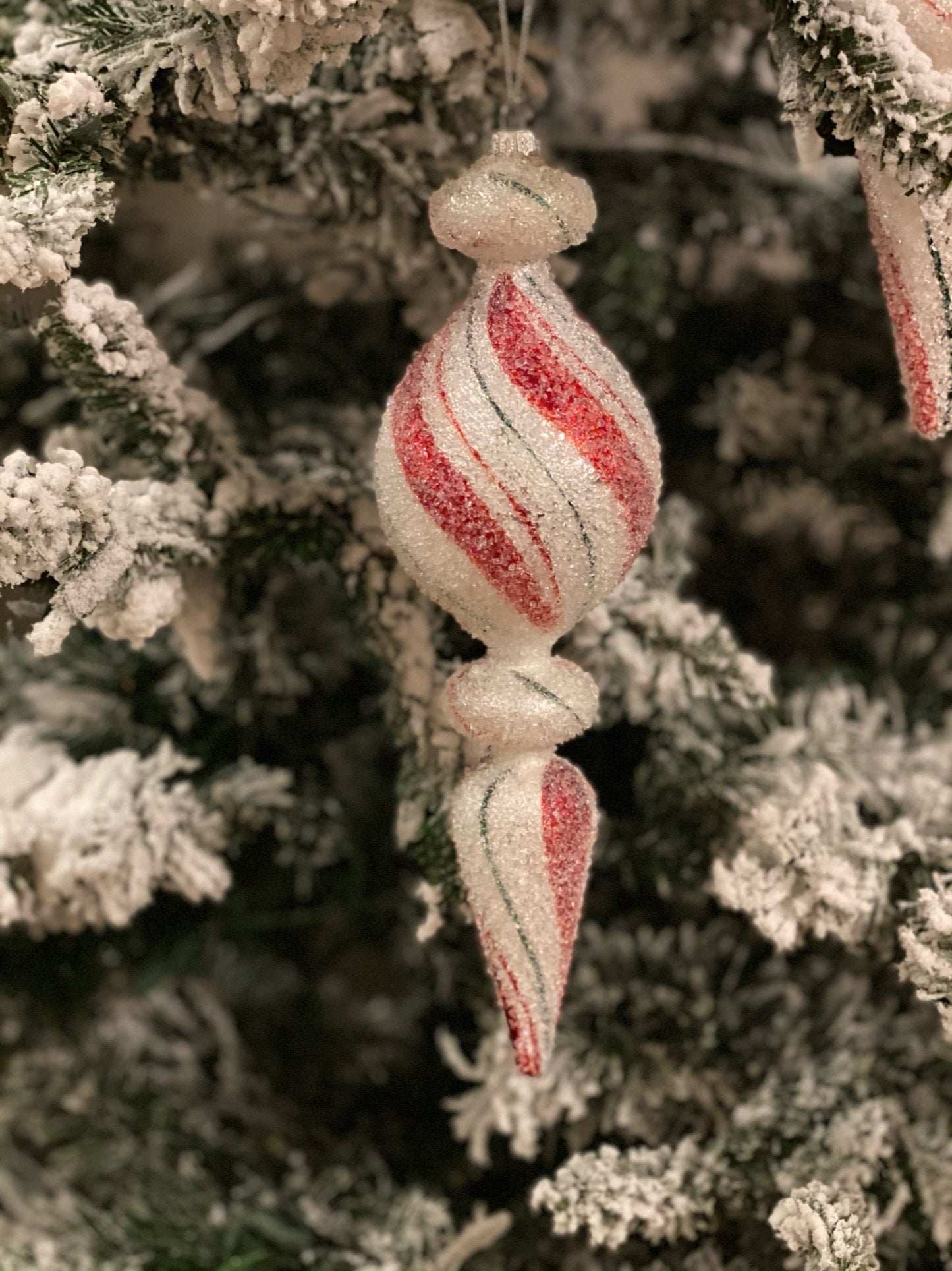 11”-12” Glass sugar peppermint finial ornament, assortment of 2 pieces sold together.