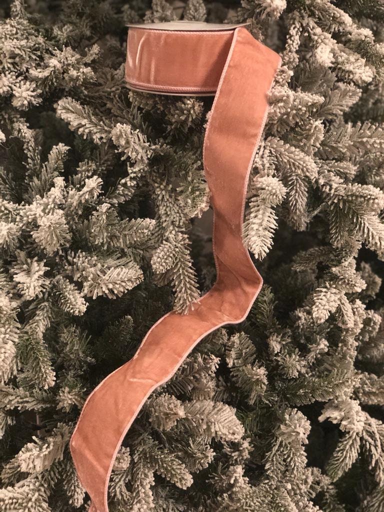 2.5”x 10 yds. Velvet designer ribbon, pink.
