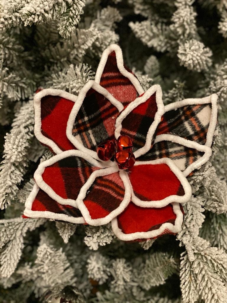 12" plaid poinsettia pick*