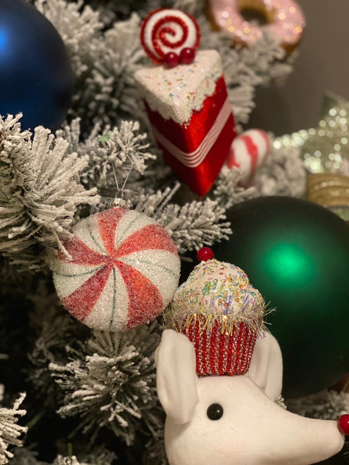 4" glass sugar peppermint candy ornament, red, green, white