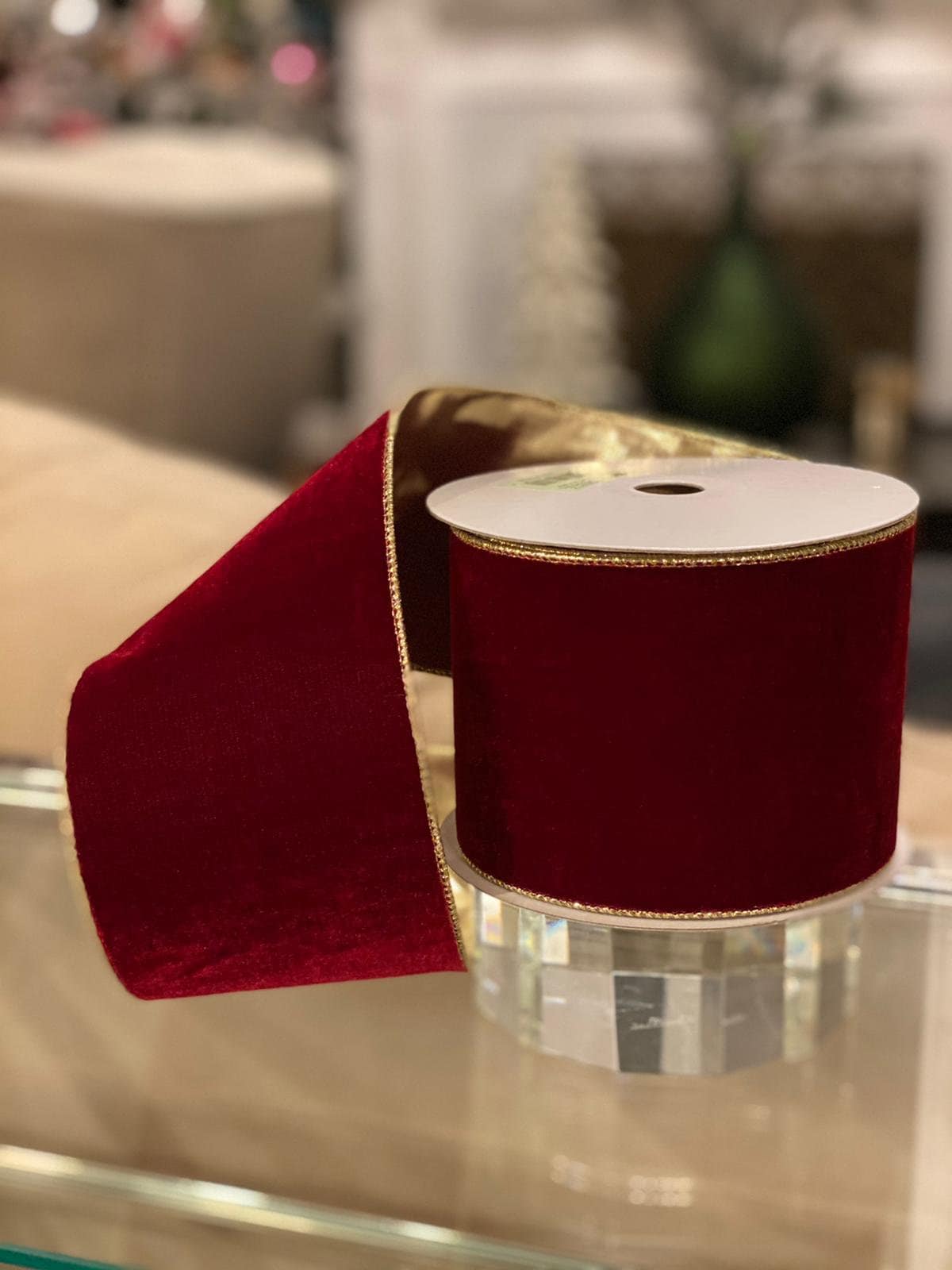 4"x10 yds. deluxe velvet gold back ribbon, burgundy, gold