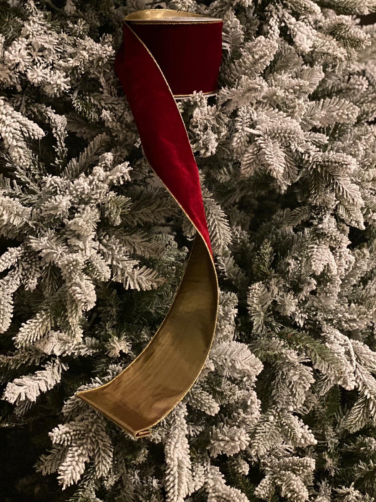 4"x10 yds. deluxe velvet gold back ribbon, burgundy, gold
