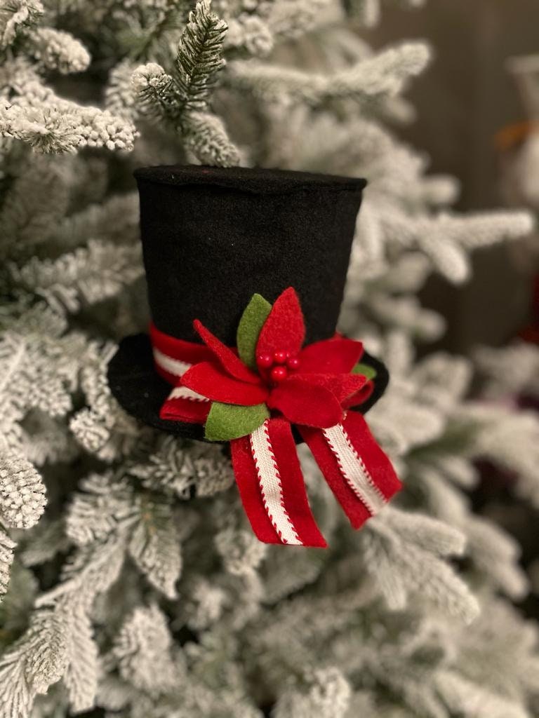 6"felt black snowman hat w/poinsettia*