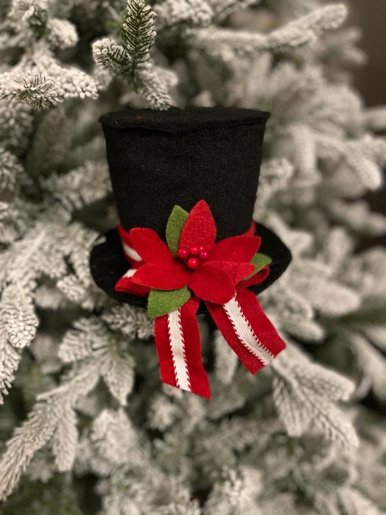 6"felt black snowman hat w/poinsettia*