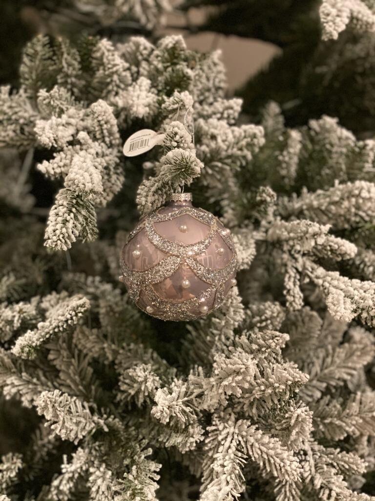 4"glass glitter scallop/pearl ball ornament
