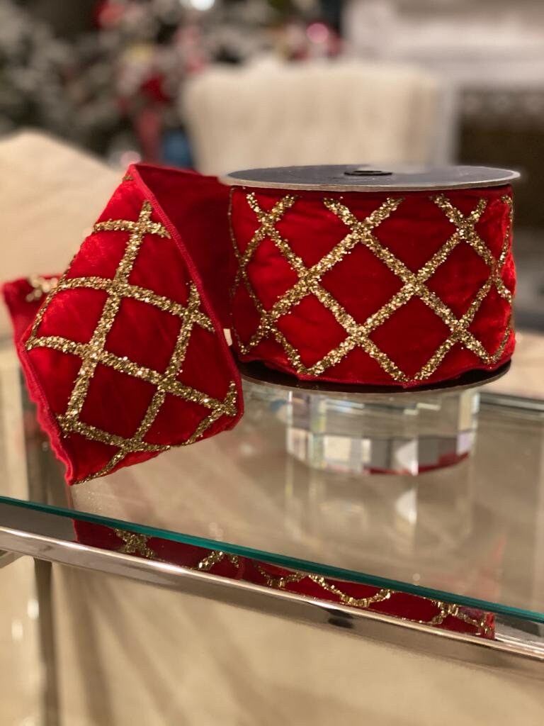 4"x10 velvet glitter lattice red farrisilk