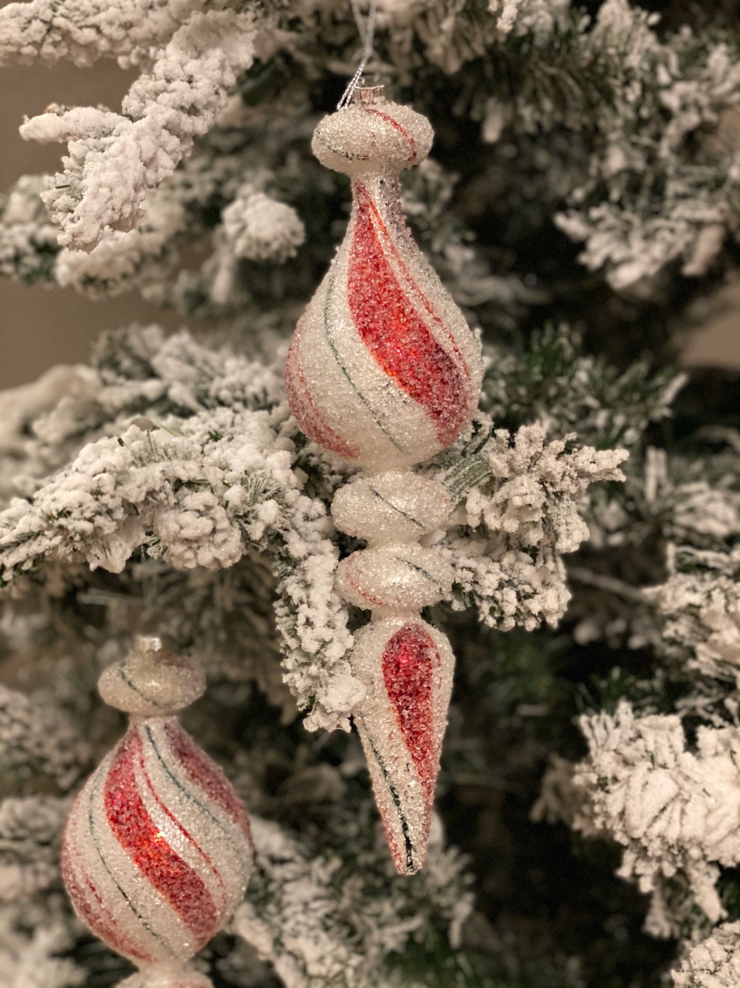 11”-12” Glass sugar peppermint finial ornament, assortment of 2 pieces sold together.