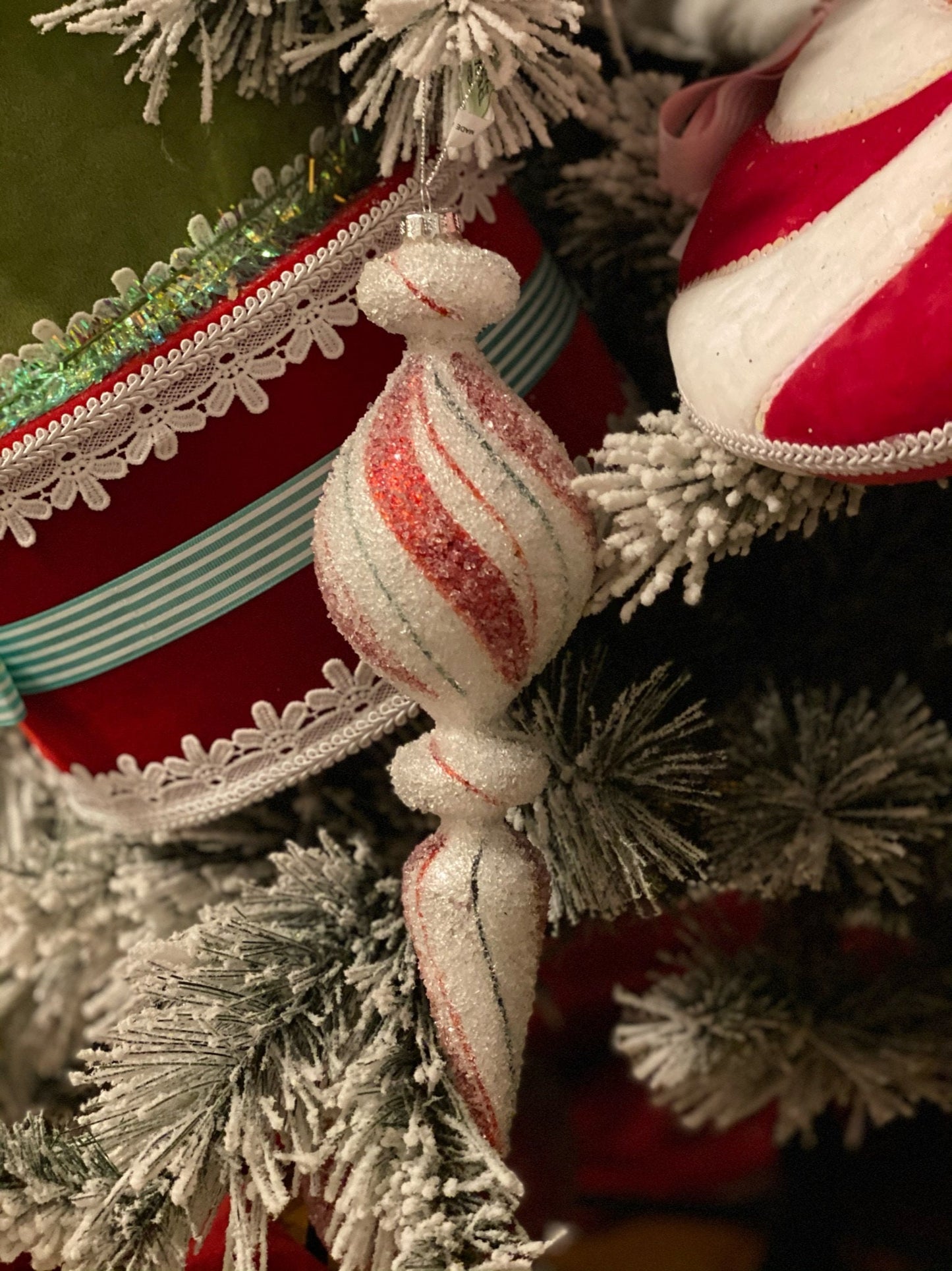 11”-12” Glass sugar peppermint finial ornament, assortment of 2 pieces sold together.