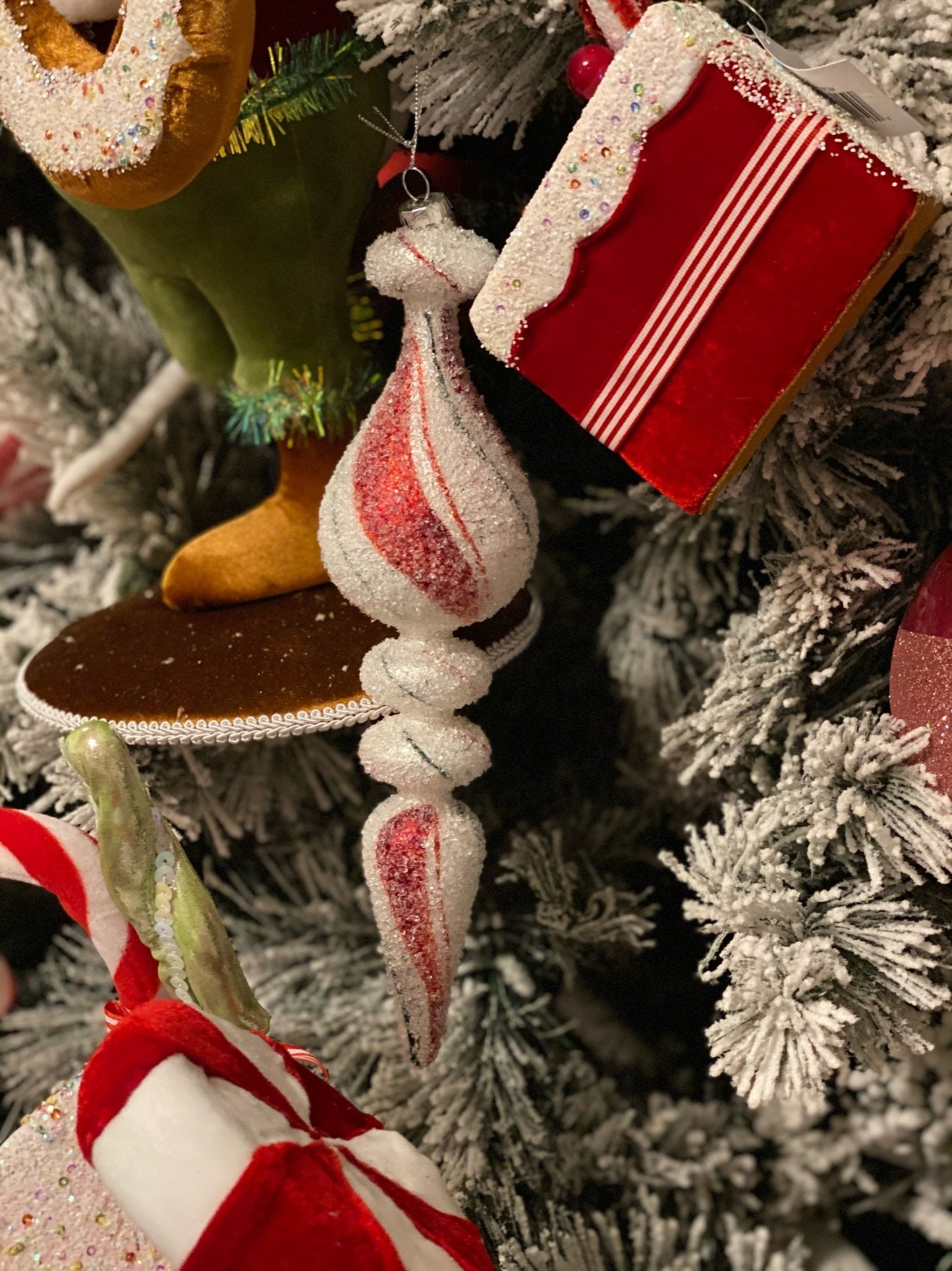 11”-12” Glass sugar peppermint finial ornament, assortment of 2 pieces sold together.