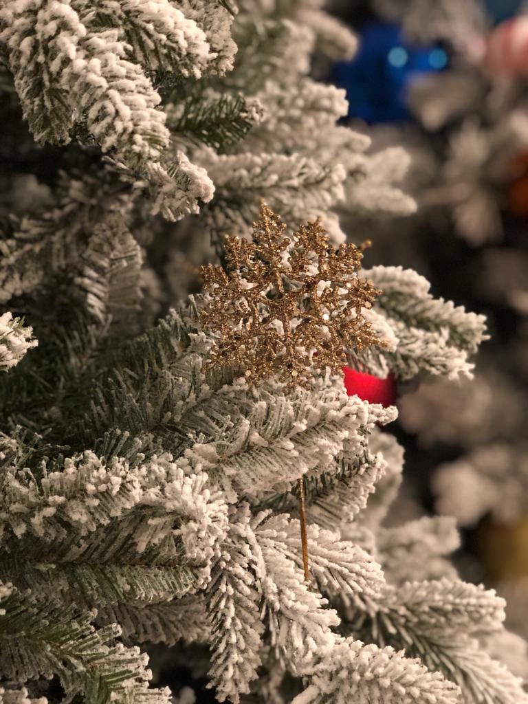 SET of 12. 10"plastic glitter snowflake pick (4"diameter) gold.