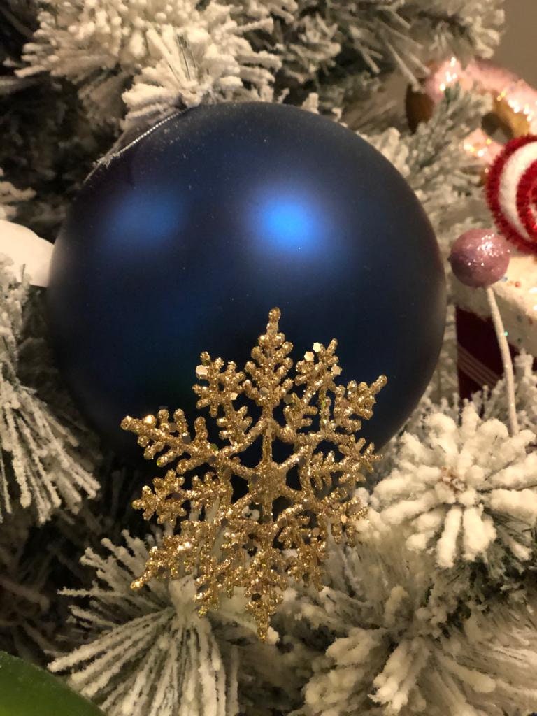 SET of 12. 10"plastic glitter snowflake pick (4"diameter) gold.