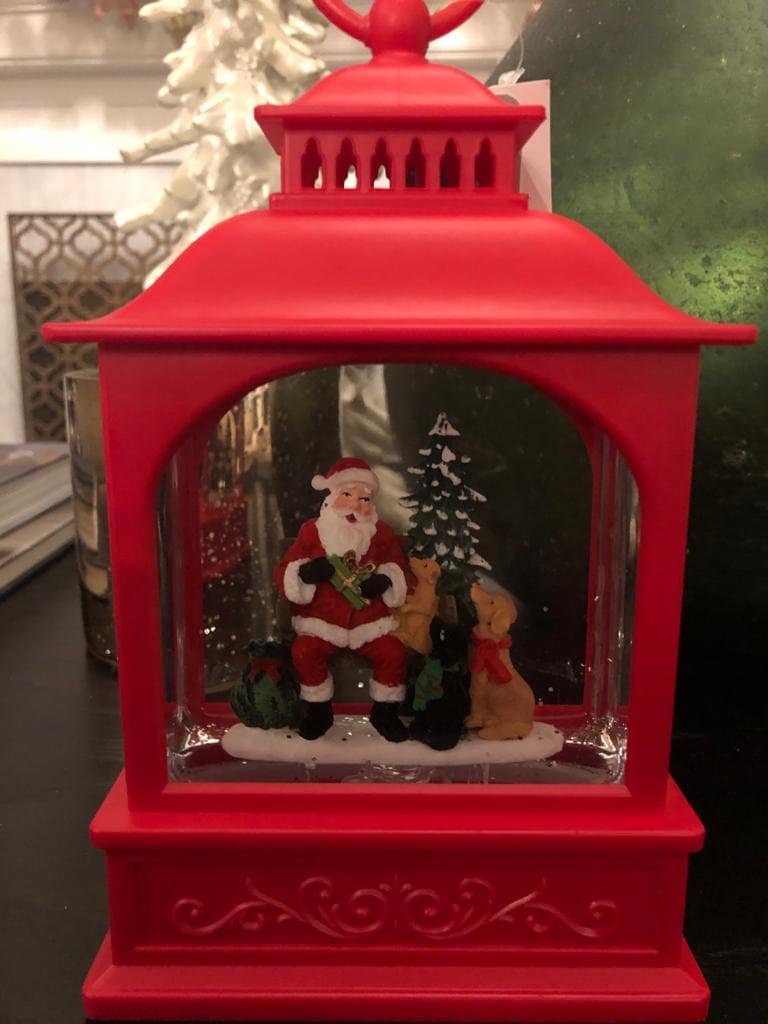 8.5" dogs visiting santa lighted water lantern*