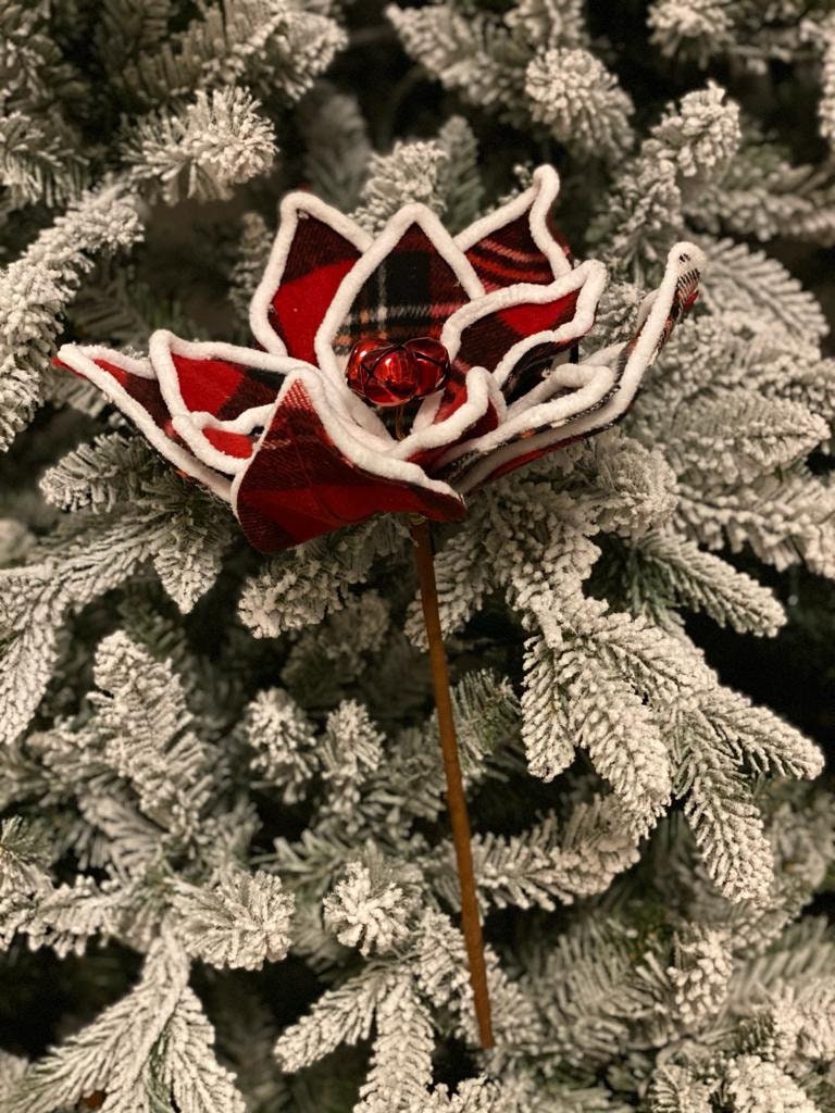 12" plaid poinsettia pick*
