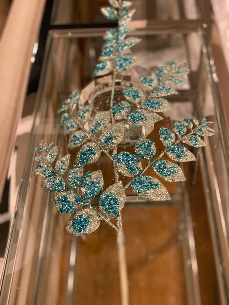 28” glitter/ sequin mermaid/peacock fern spray