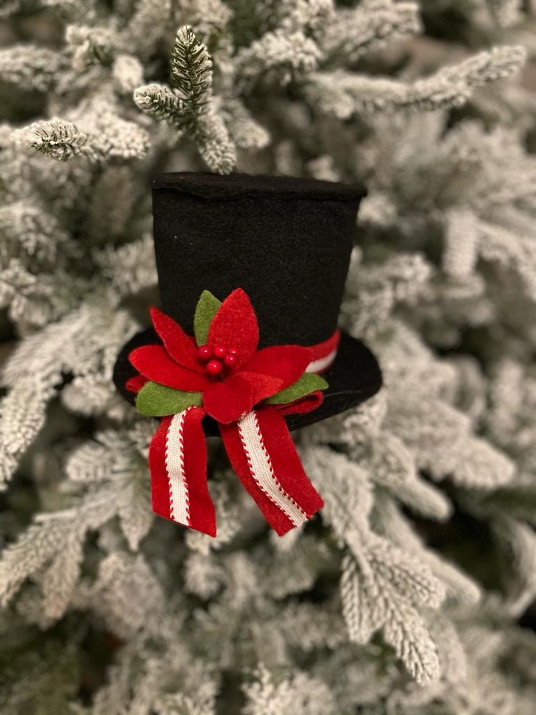 6"felt black snowman hat w/poinsettia*