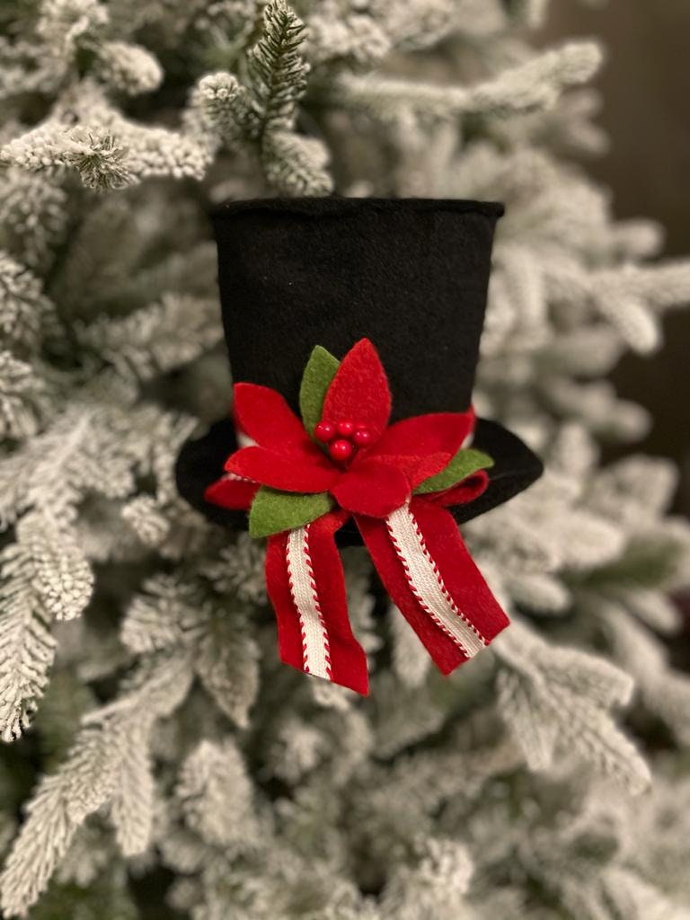 6"felt black snowman hat w/poinsettia*