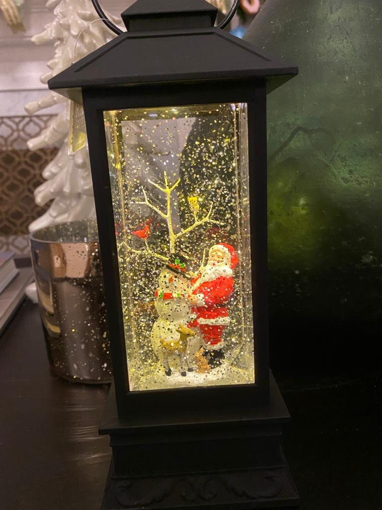11" Santa and snowman lighted water lantern*