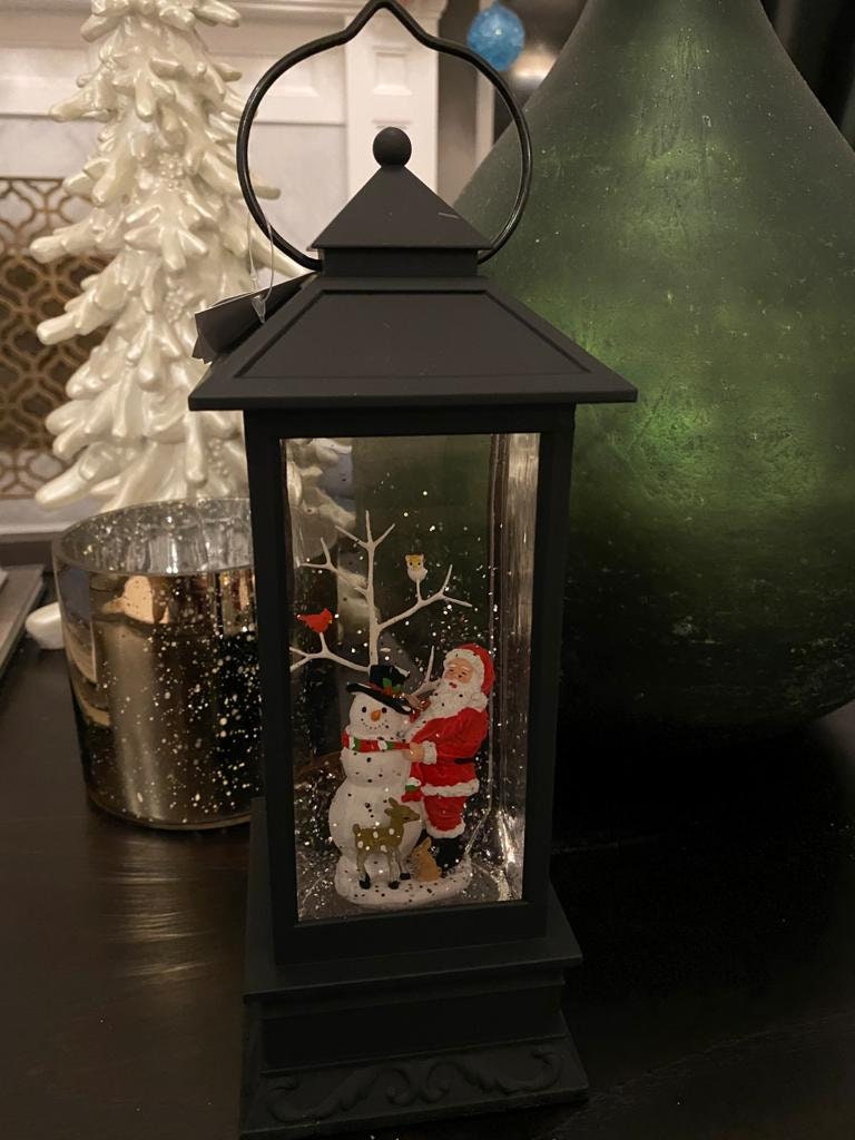 11" Santa and snowman lighted water lantern*