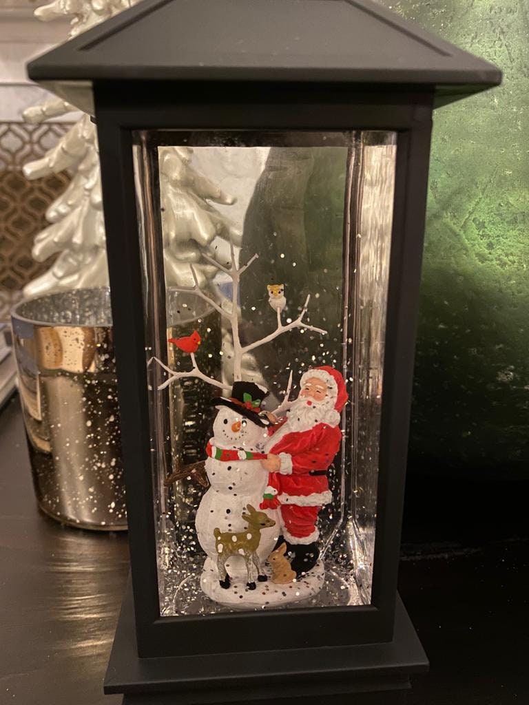 11" Santa and snowman lighted water lantern*