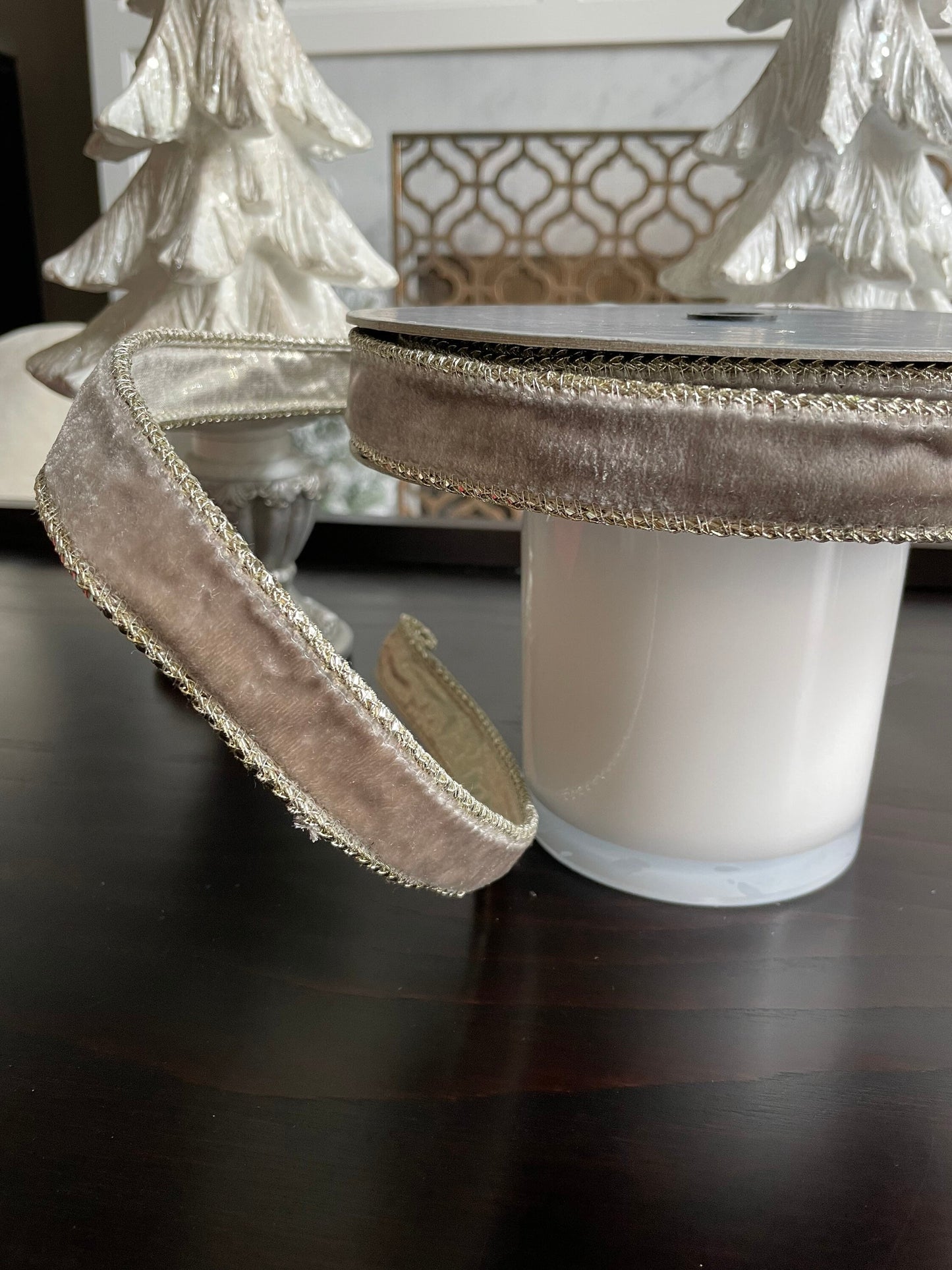 Designer royal velvet ribbon, platinum. 1” x 10 yards.*