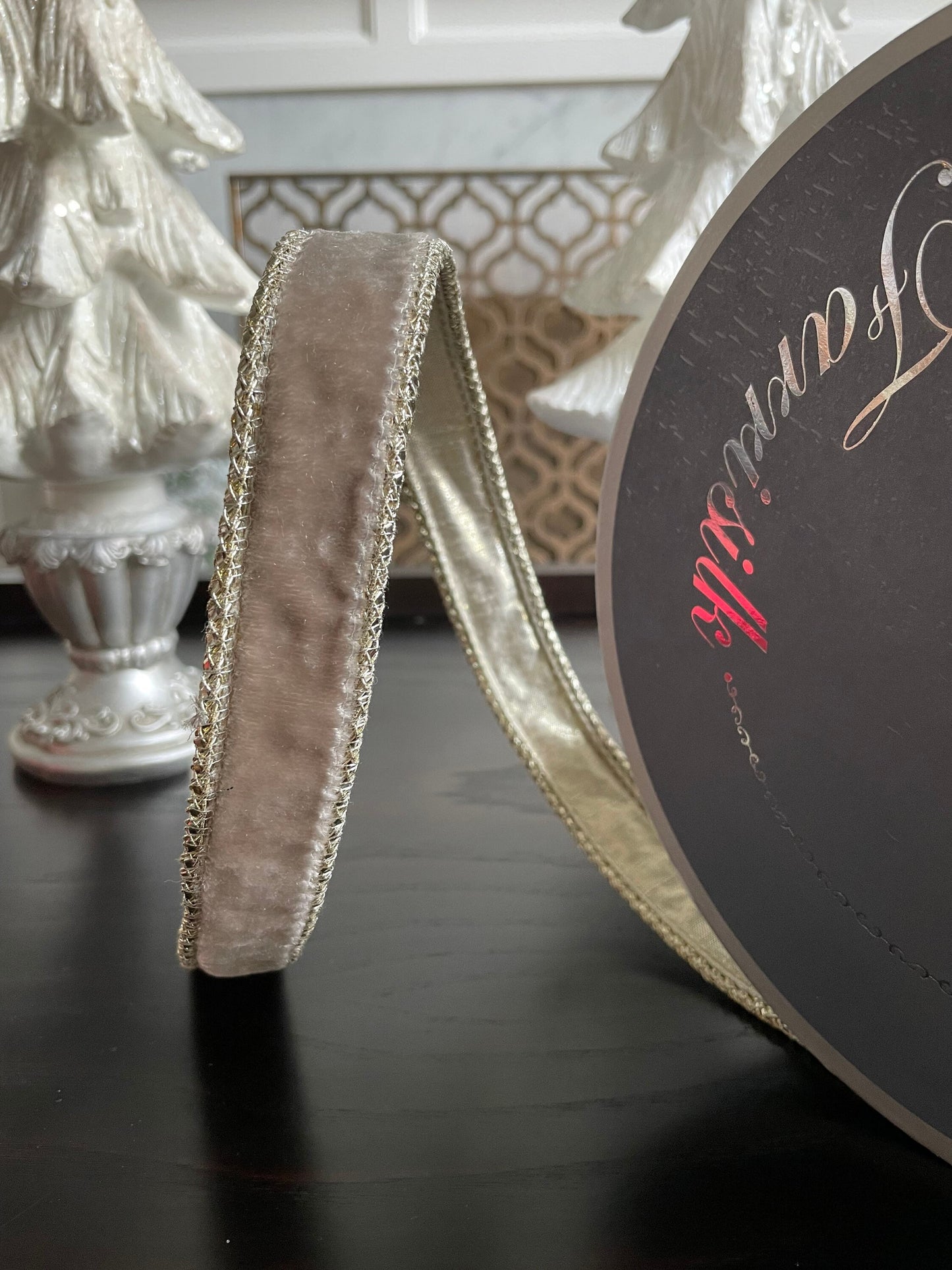 Designer royal velvet ribbon, platinum. 1” x 10 yards.*