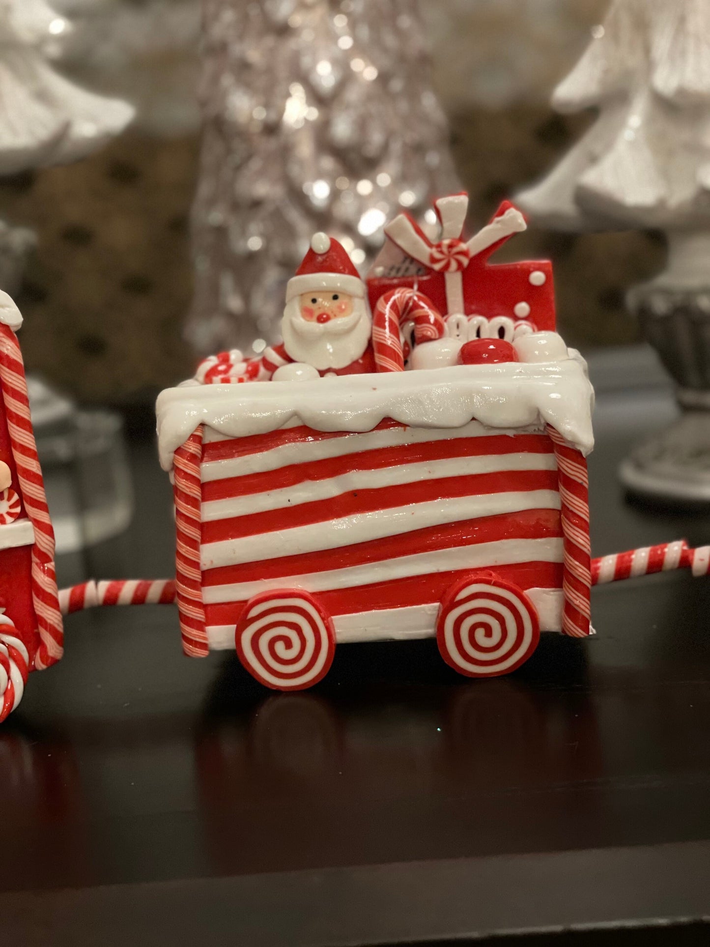 24” Clay candy themed train with Santa. High shine clay dough train.*