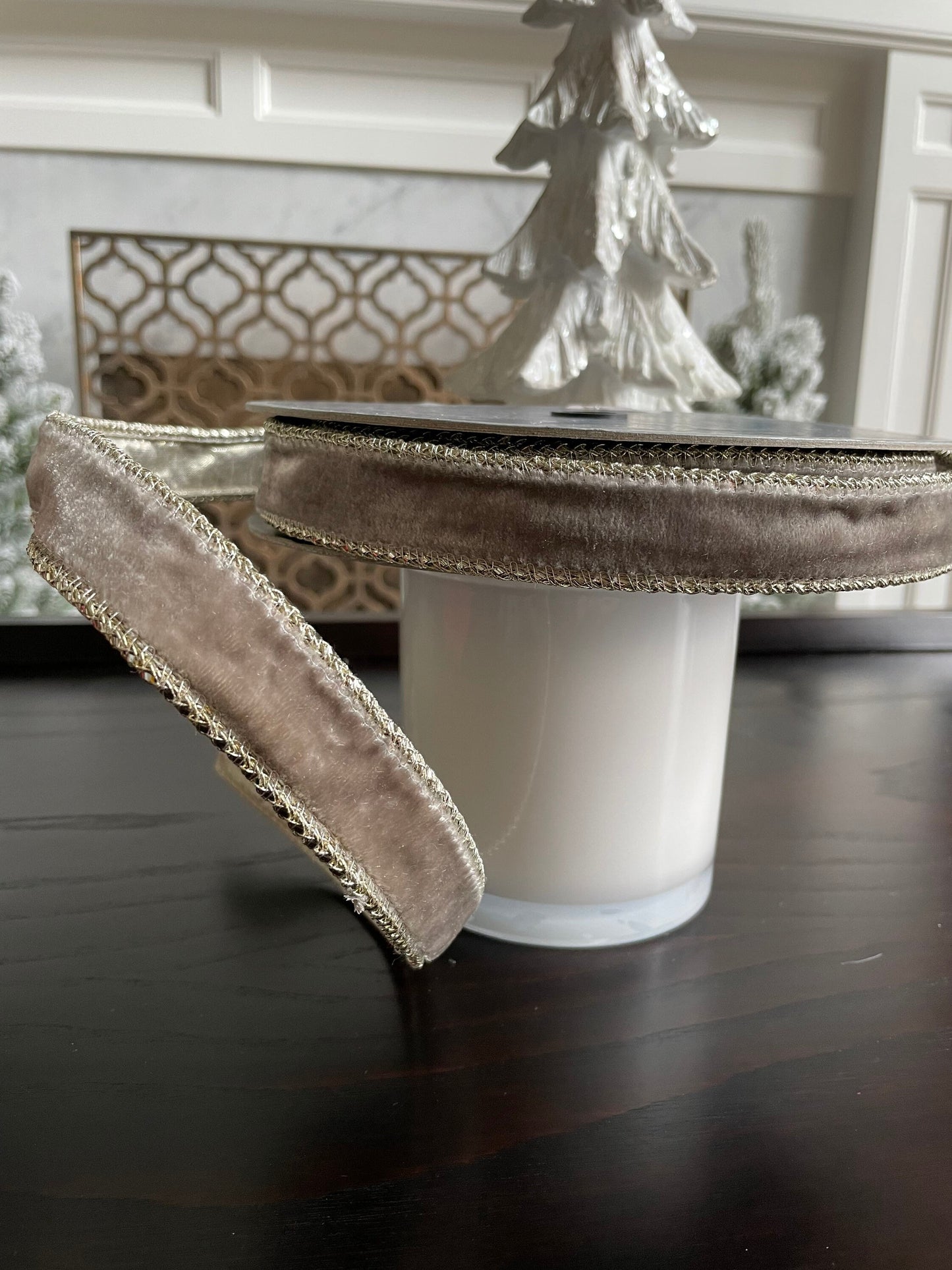 Designer royal velvet ribbon, platinum. 1” x 10 yards.*
