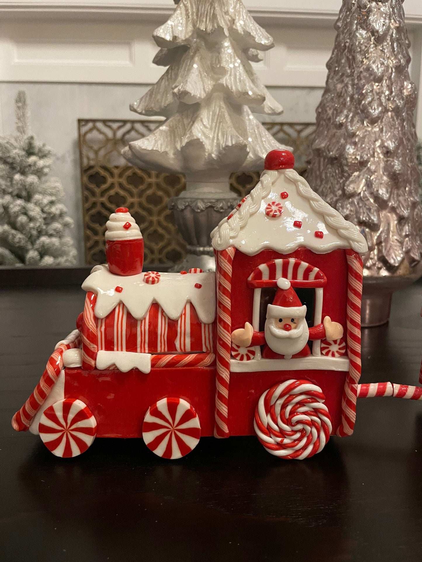 24” Clay candy themed train with Santa. High shine clay dough train.*