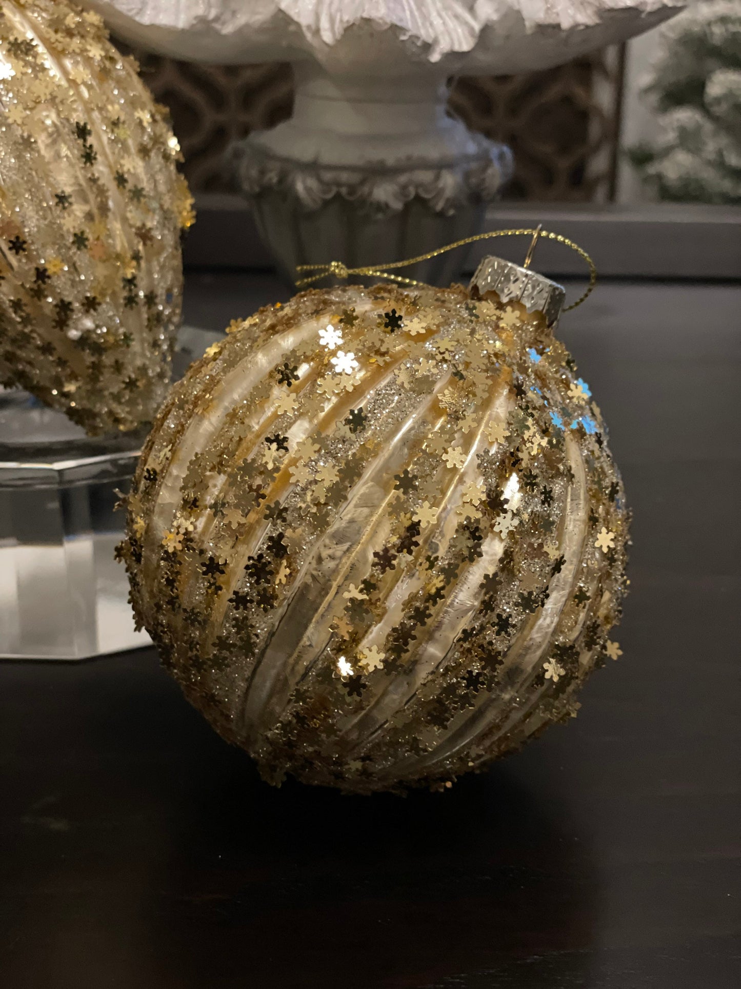 4" gold glass ornament with stars set of 3