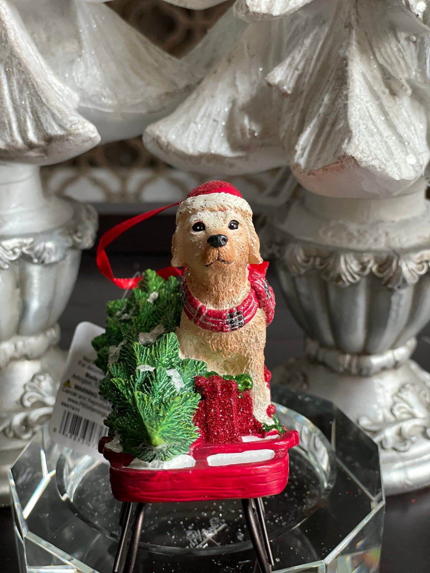 4.5” dog in sled ornament. Set of 2.*