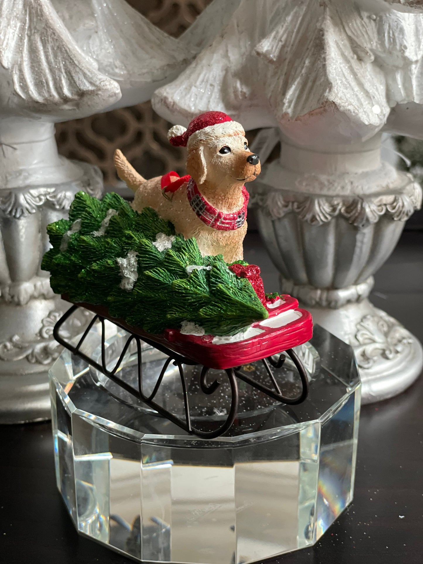 4.5” dog in sled ornament. Set of 2.*