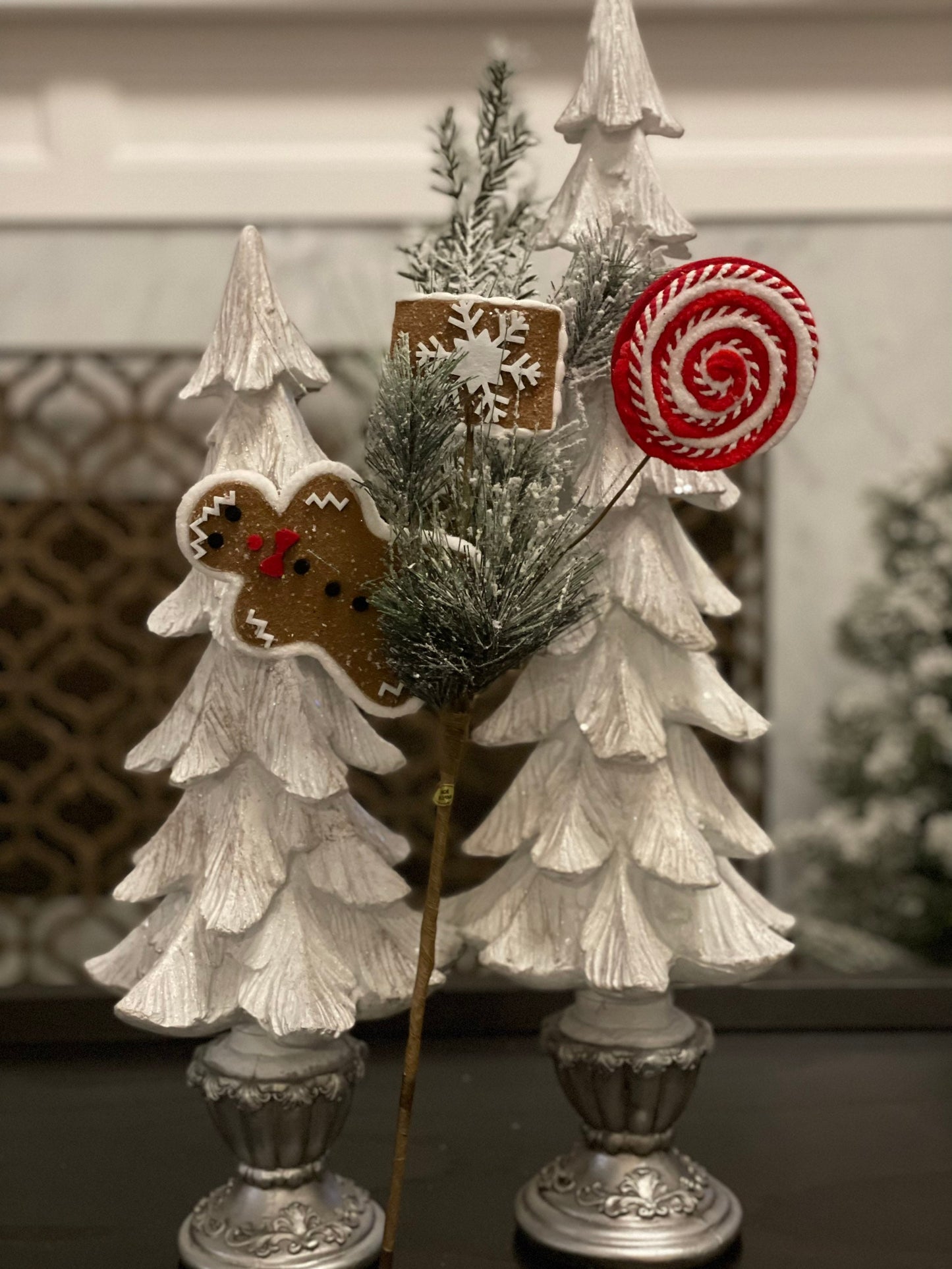SET OF 2. 23" flocked gingerbread pick. Set of 2. Christmas. Candy.