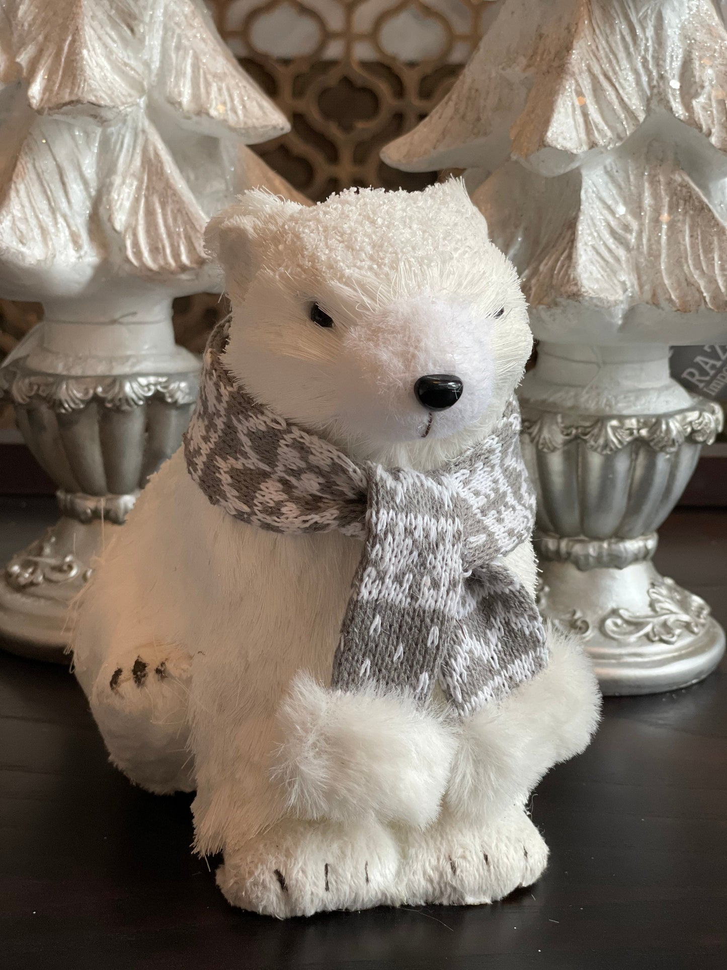 7” Polar bear with scarf ornament. Christmas.