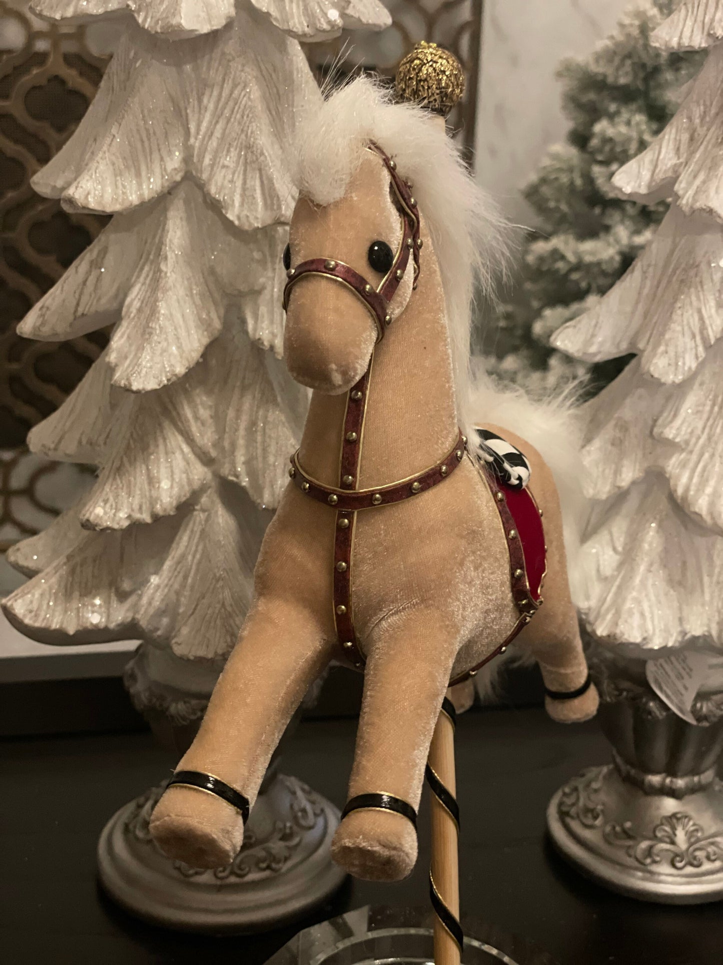 13”x 11” velvet carousel horse ornament.