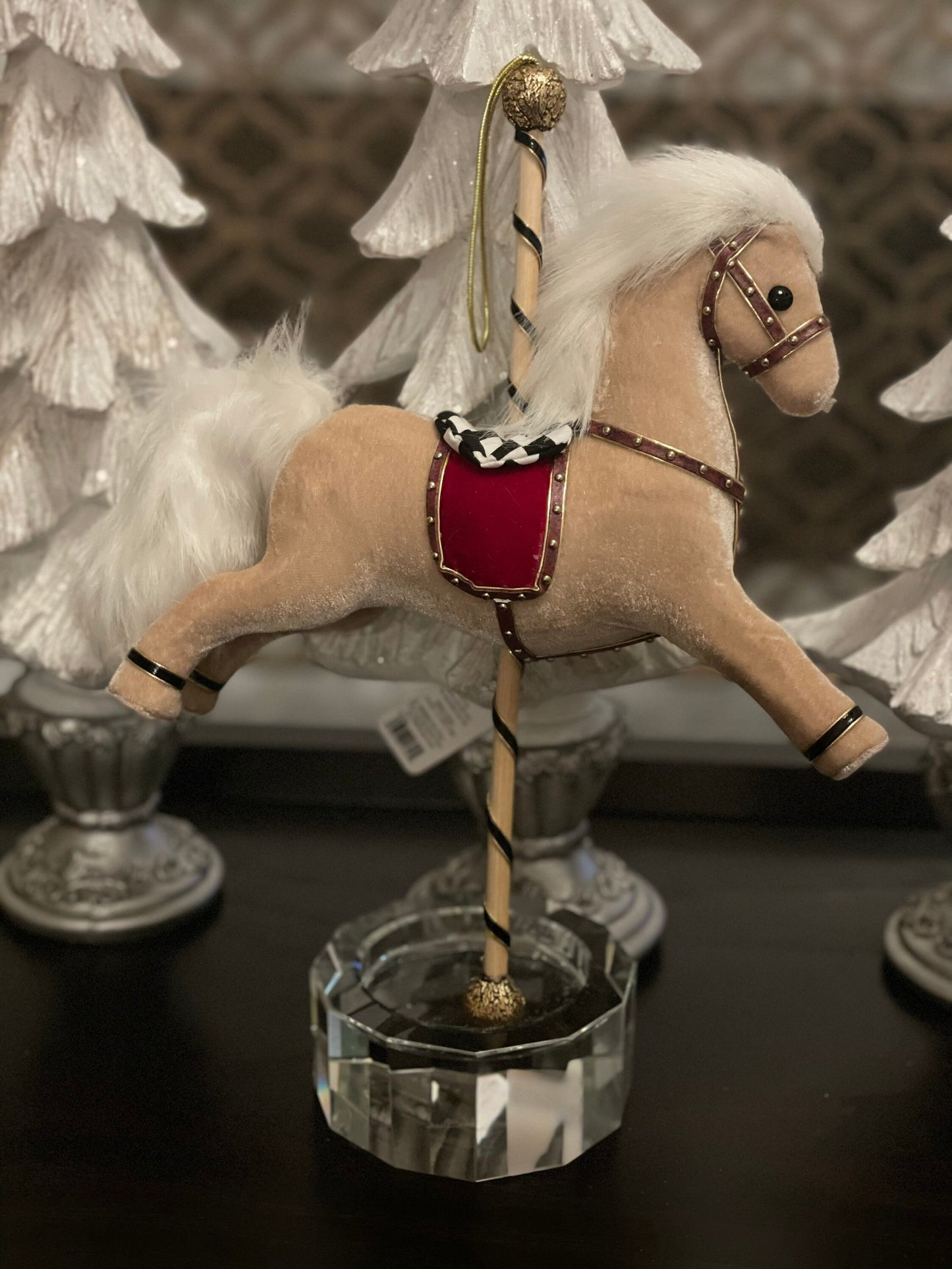 13”x 11” velvet carousel horse ornament.