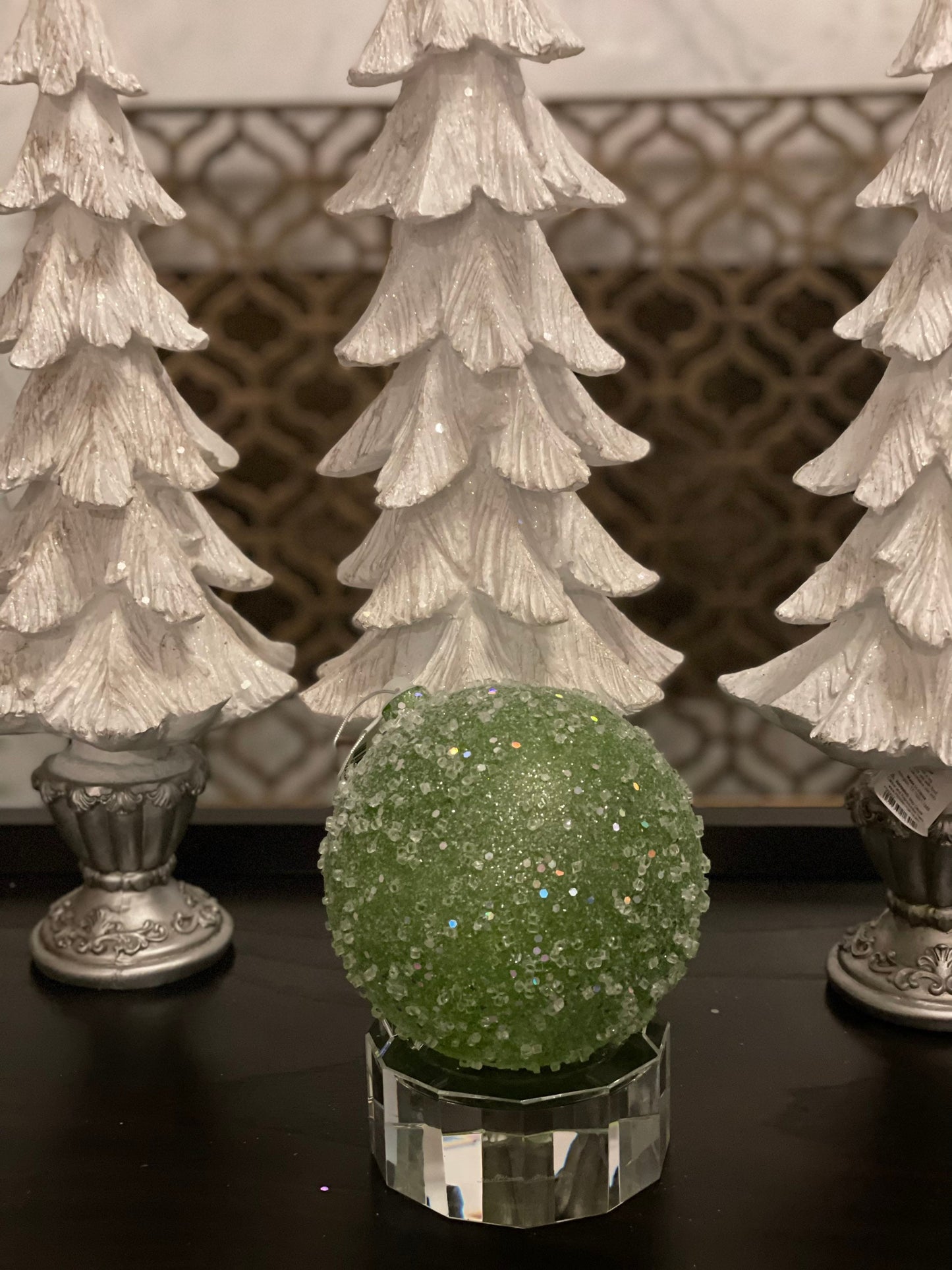 Ball 140 mm Lime Green Sugar Candy Glitter Ornament. Shatterproof.*