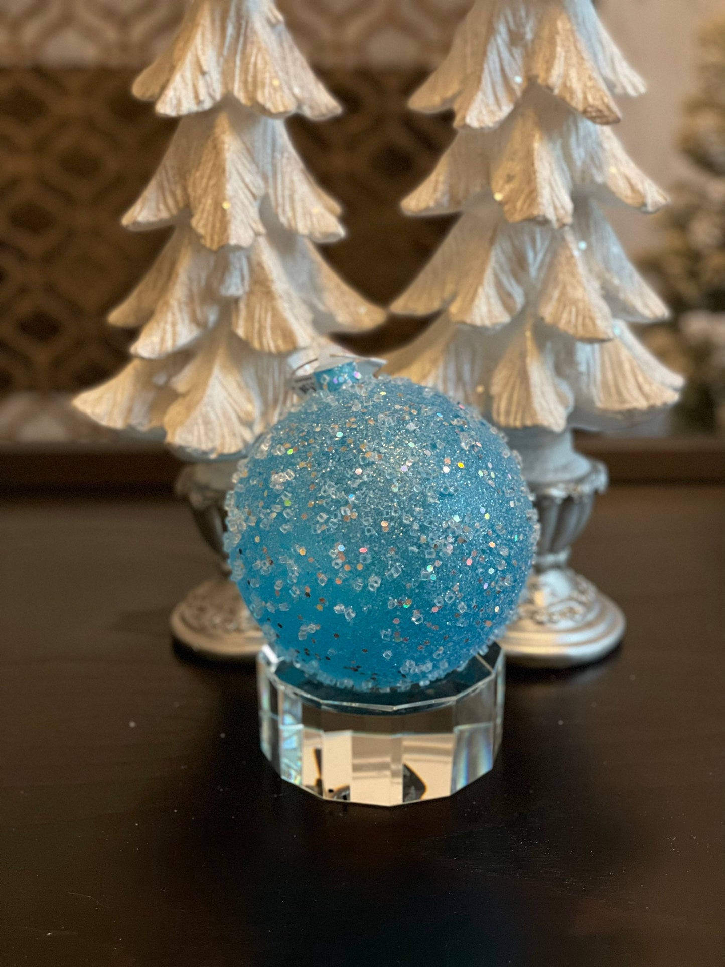 Ball 140 mm Teal Sugar Candy Glitter Ornament Ball (140 mm). Shatterproof.*