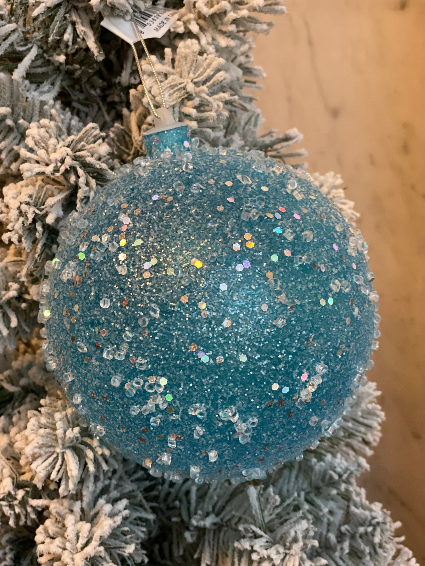 Ball 140 mm Teal Sugar Candy Glitter Ornament Ball (140 mm). Shatterproof.*