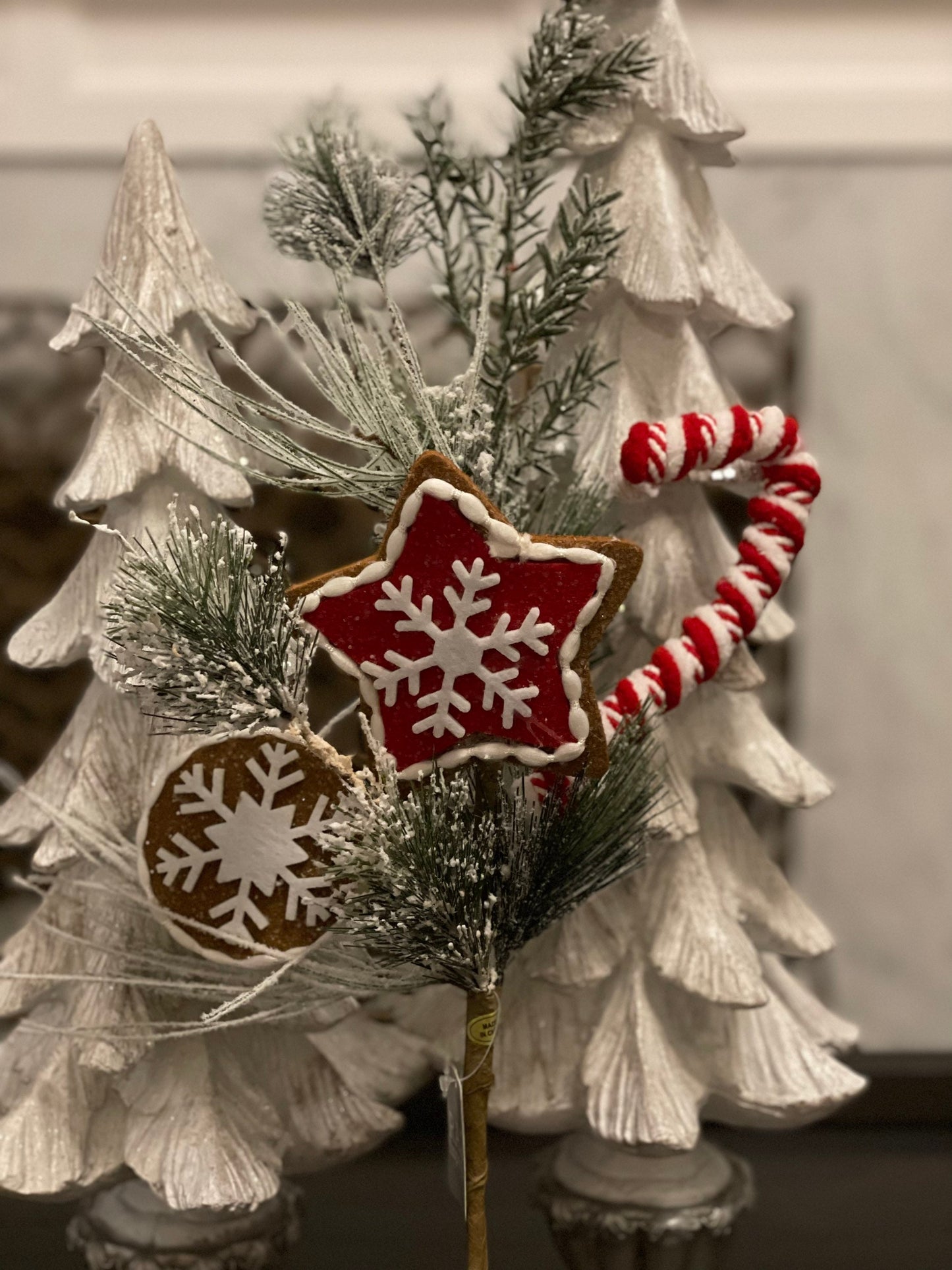 SET OF 2. 23" flocked gingerbread pick. Set of 2. Christmas. Candy.