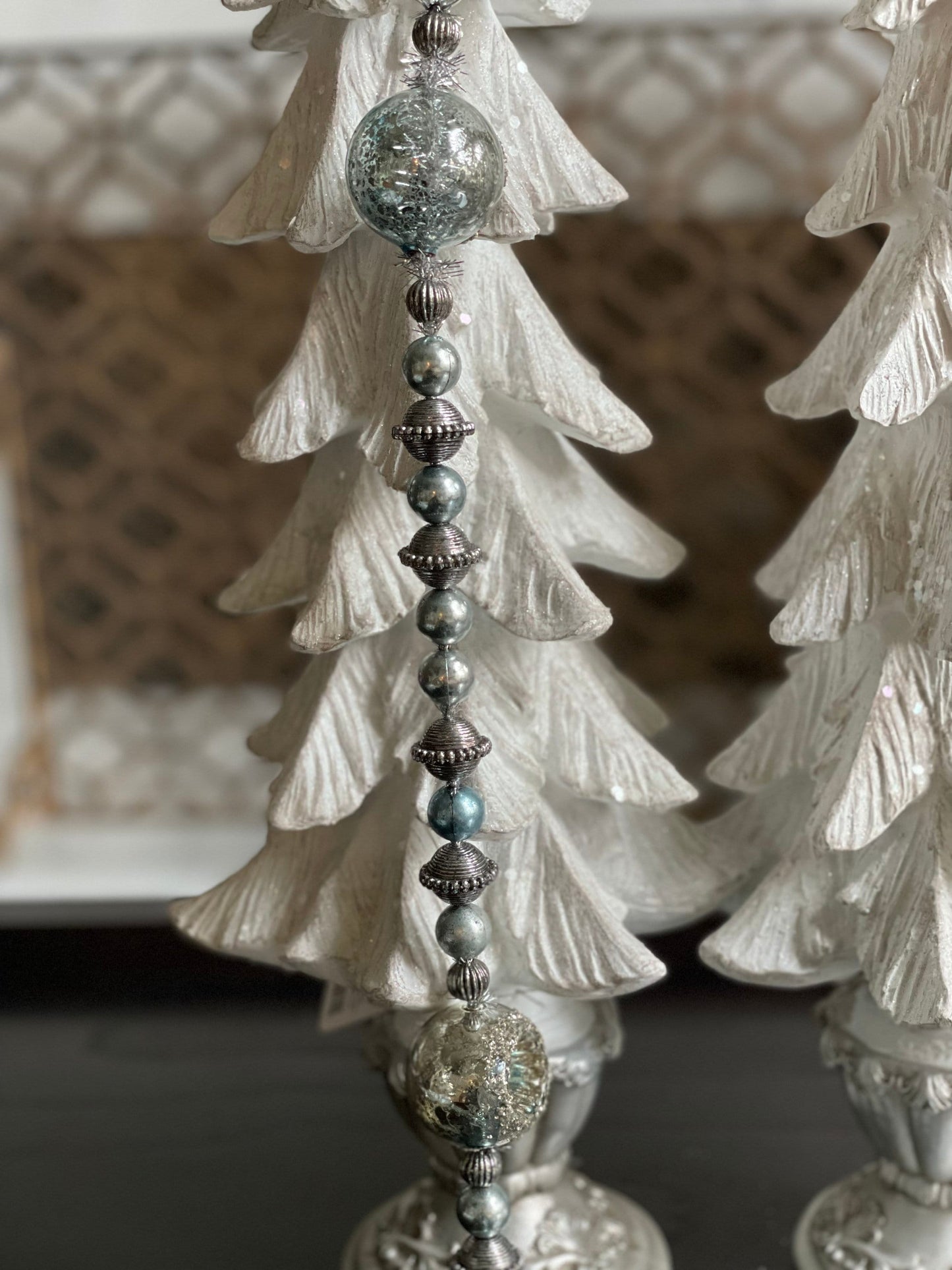 5.5 ft glass vintage ball blue silver garland. Glitter.
