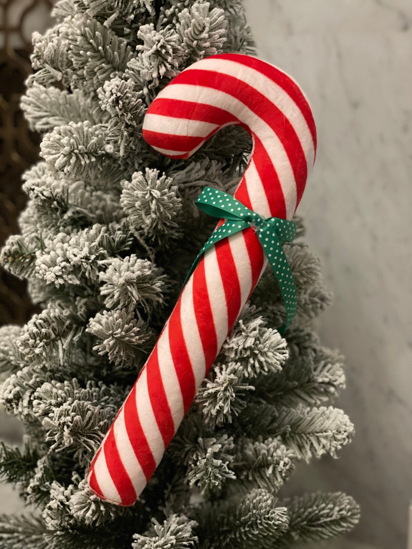 14"peppermint striped ribbon candy cane ornament. One candy cane.