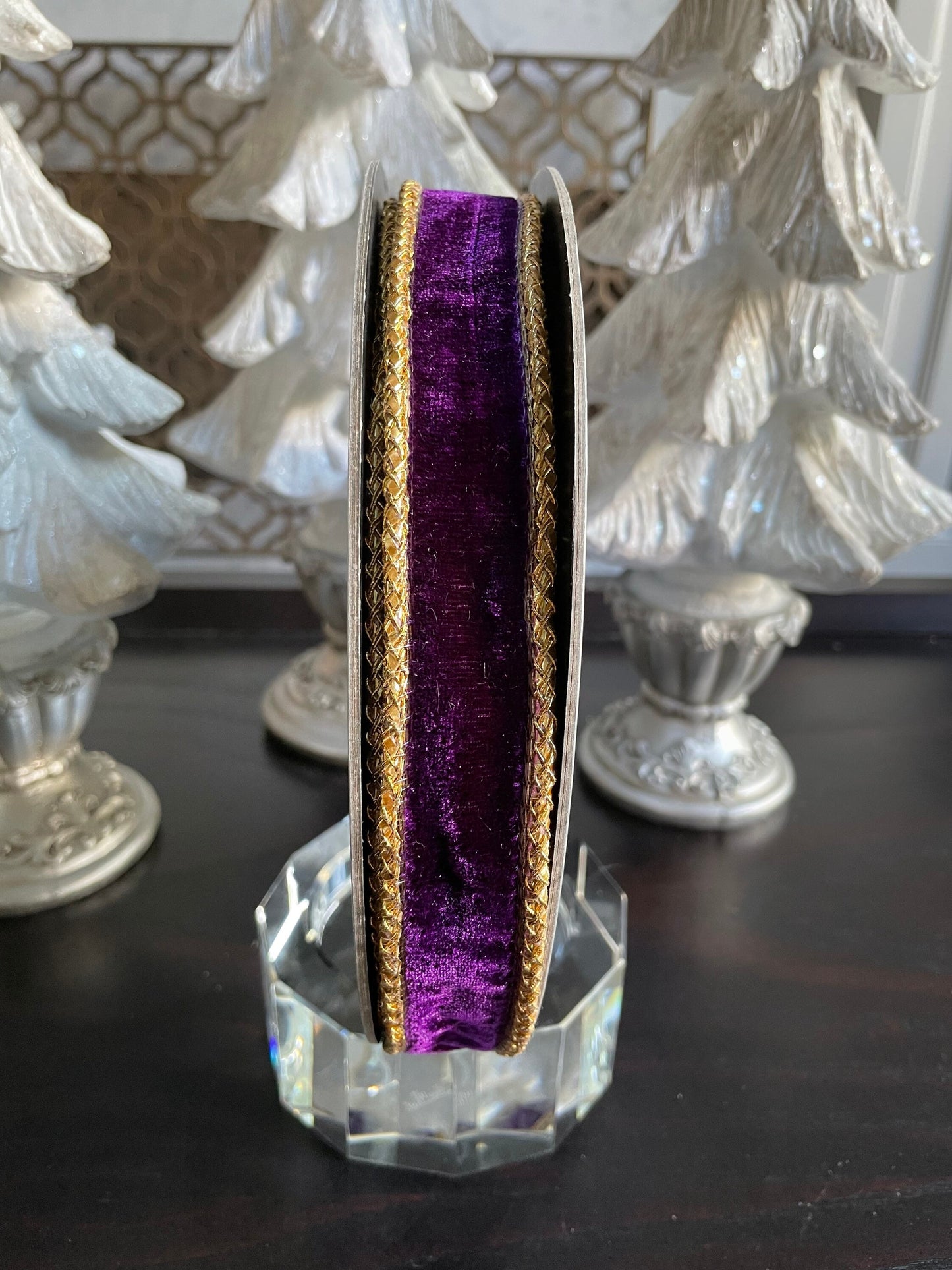 Designer royal velvet purple ribbon. 1”x 10 yards. Wired.*