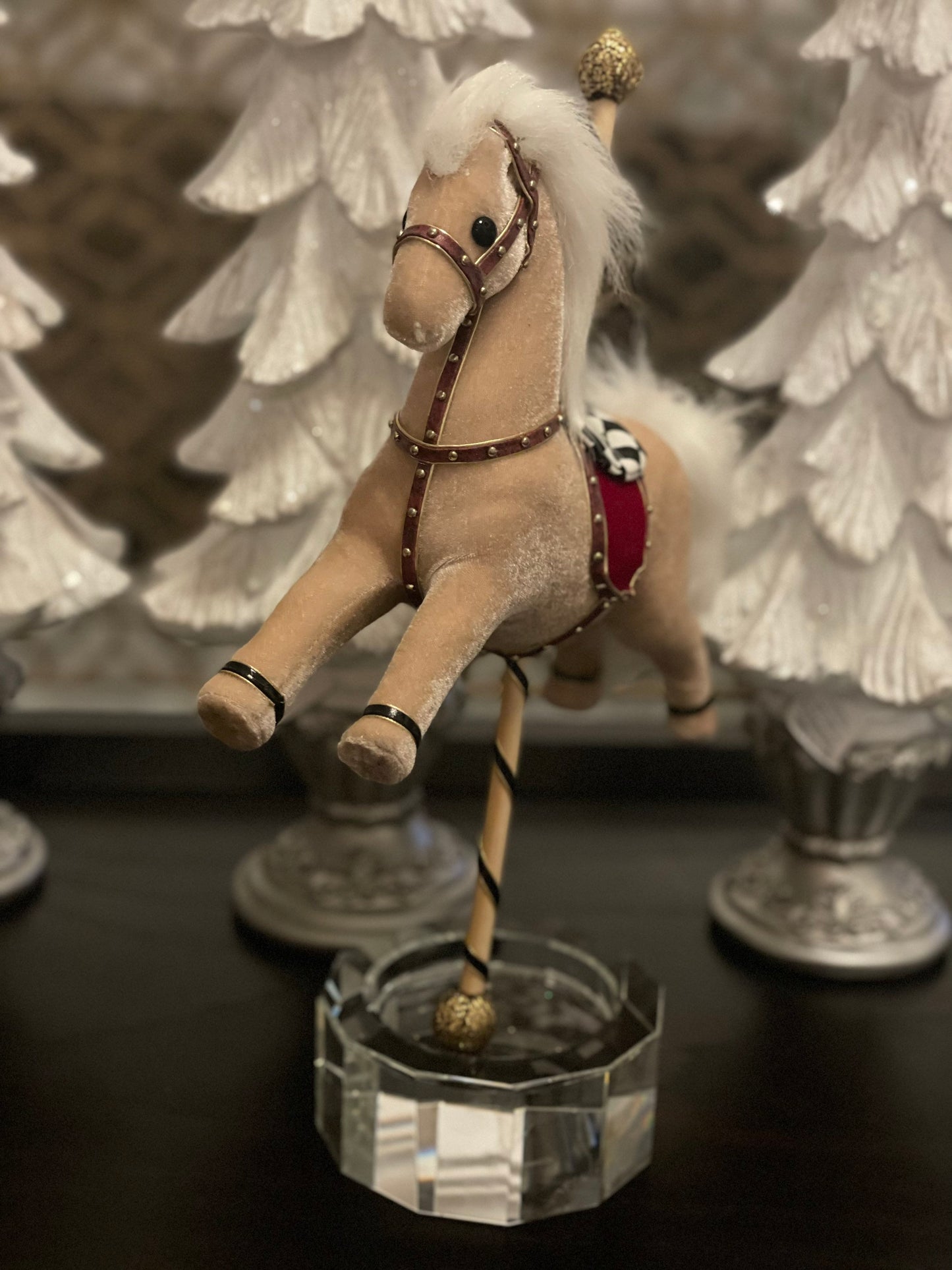 13”x 11” velvet carousel horse ornament.
