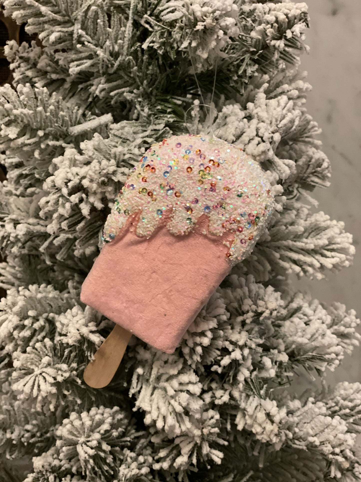 7” Velvet sprinkles dream sickle ornament. Set of 3.