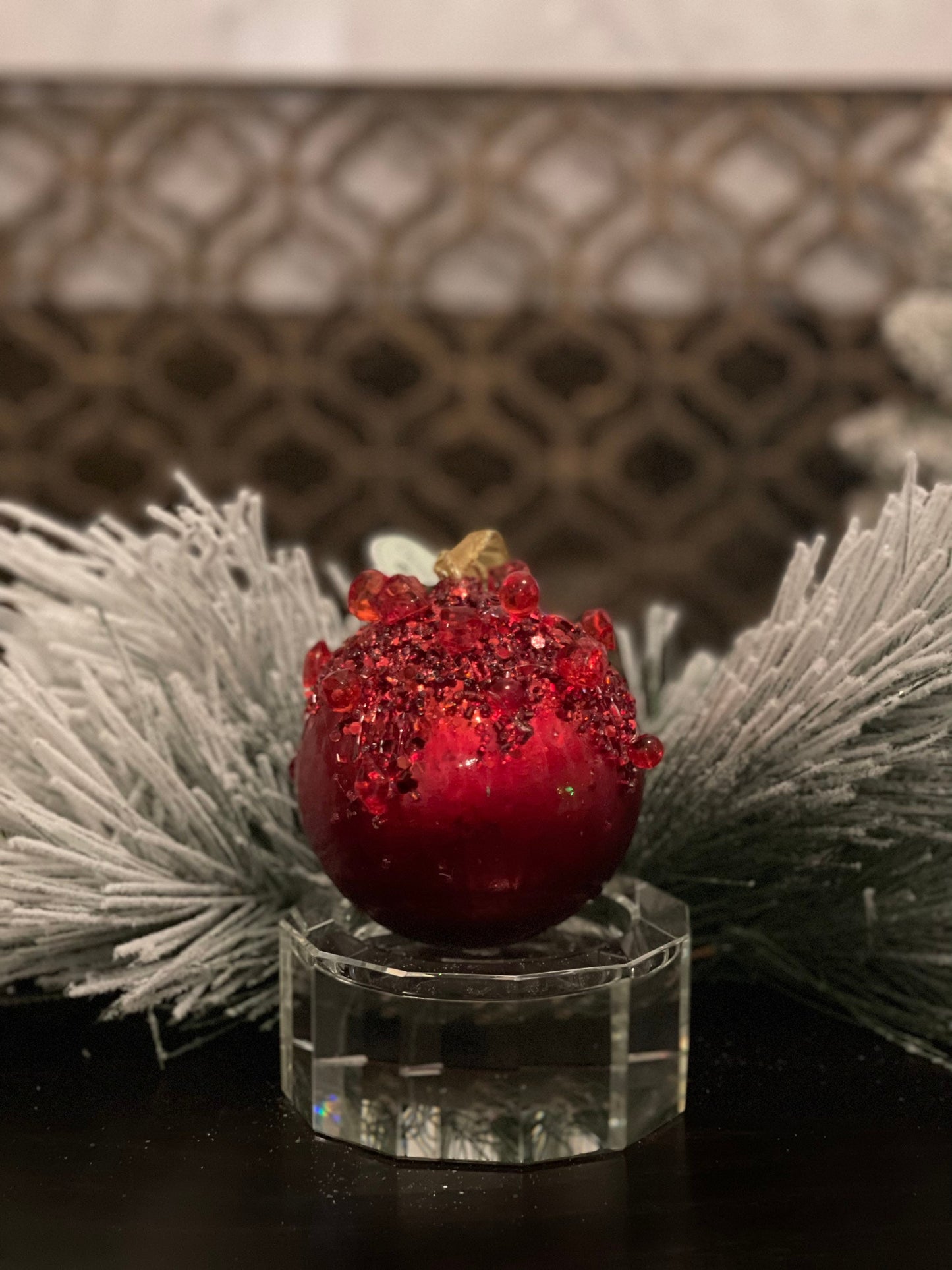 4" heavy jeweled ball ornament red