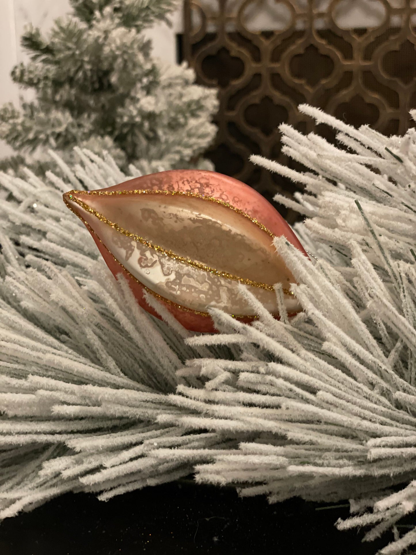 4.5” mercury glass stripe finial ornament. SET of 2. Pink and gold. Beautiful!