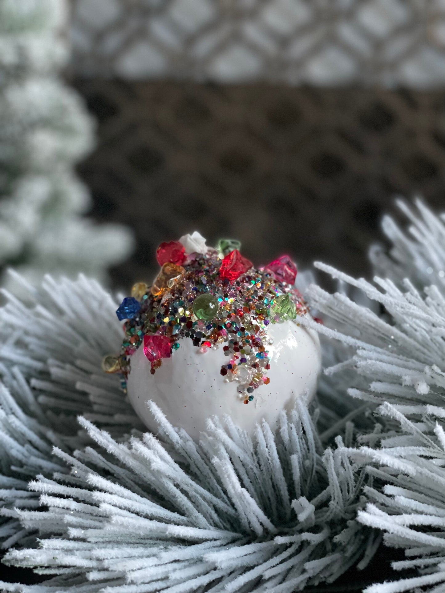 4” Kaleidoscope jeweled ball white
